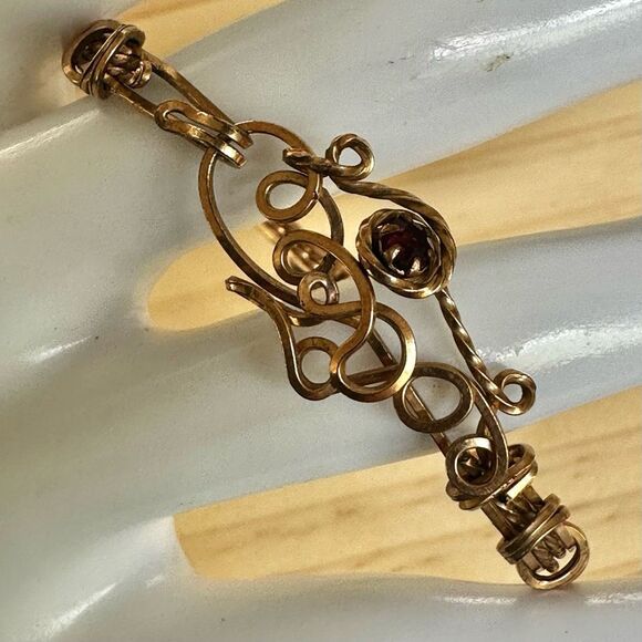 Handmade Wire Wrapped Bangle Bracelet with Red Glass Accent - Picture 7 of 8
